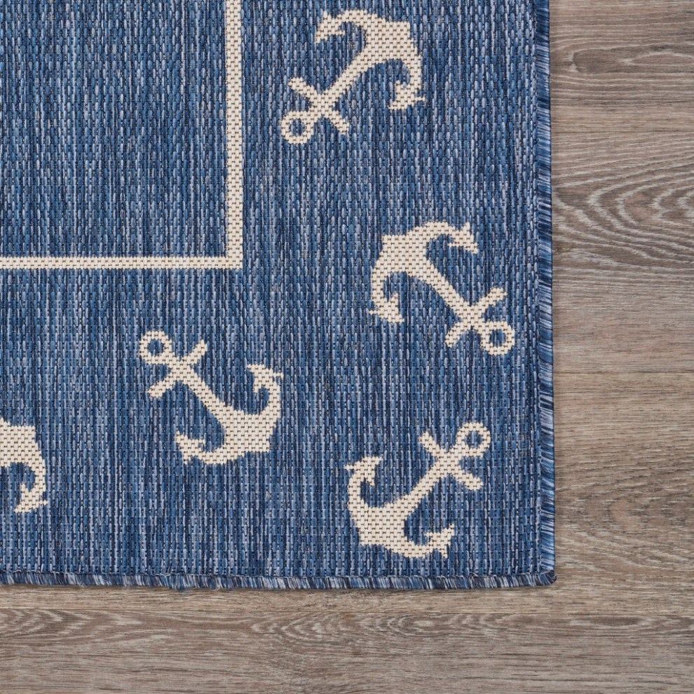 8" x 10" Navy Anchor Indoor Outdoor Area Rug