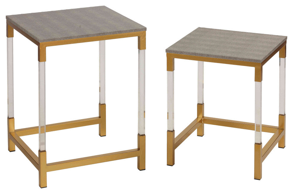 Cortesi Home Annidarsi Square Nesting Tables with Clear Acrylic Legs, 2-Piece Se
