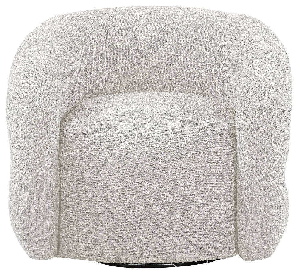 Roxbury Boucle Fabric Upholstered Swivel Accent Chair, Cream