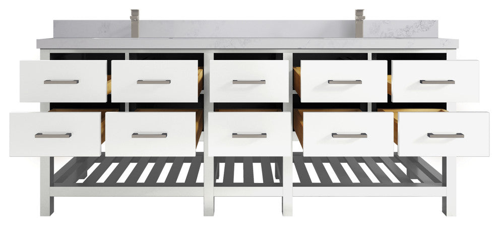 Parker 84 Double Sink Bath Vanity in White 2" Calacatta Nuvo