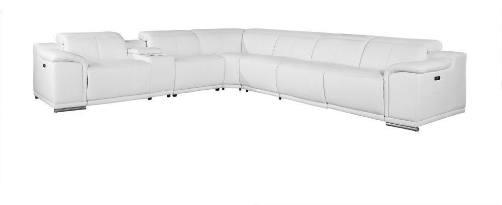 Federico 7-Piece L-Shaped Top Grain Italian Leather Sectional-4 Power Recliners, White