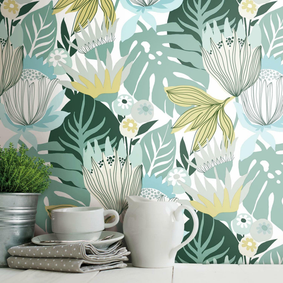 Retro Tropical Leaves Peel & Stick Wallpaper