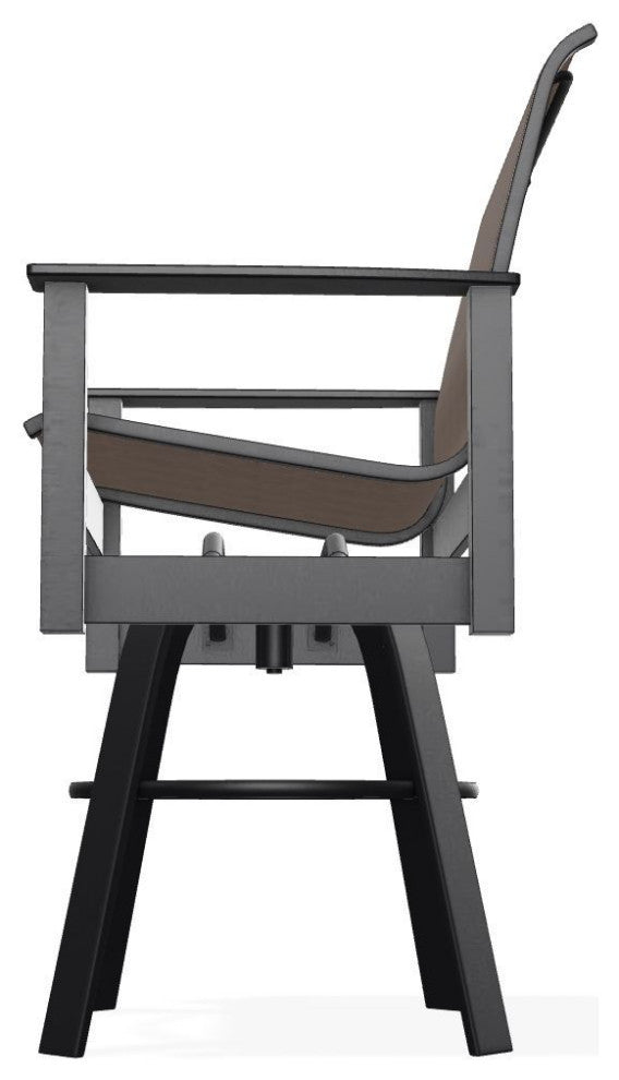 Leeward Sling Bar Height Outdoor Swivel Armchair, Mocha/Black