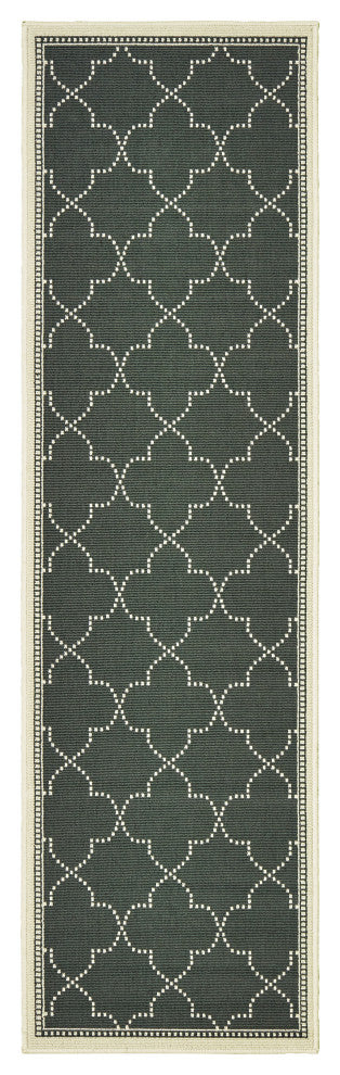 Martinique Simple Lattice Grey/ Ivory Indoor/Outdoor Area Rug, 2'3"x7'6"