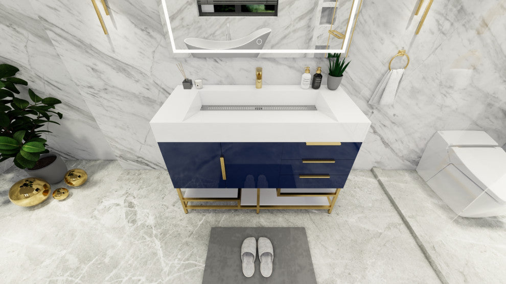 Madison 48" Free Standing Vanity with Reinforced Acrylic Sink, High Gloss Blue