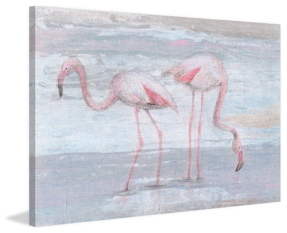 "Fishing Flamingos II" Painting Print on Wrapped Canvas, 18"x12"