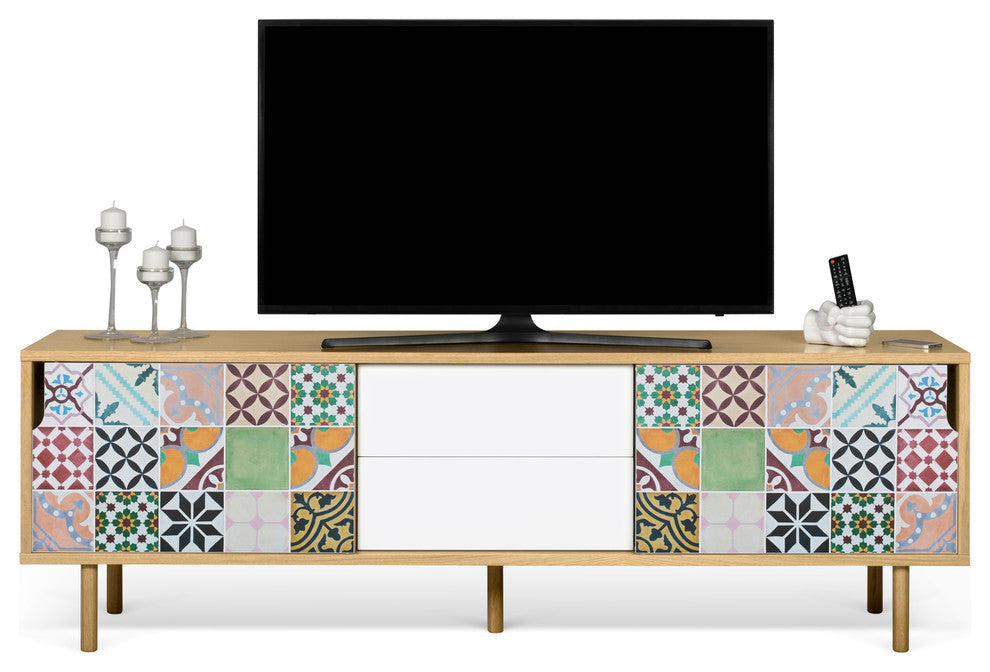 Dann Sideboard Patchwork Contemporary Oak, Oak Legs