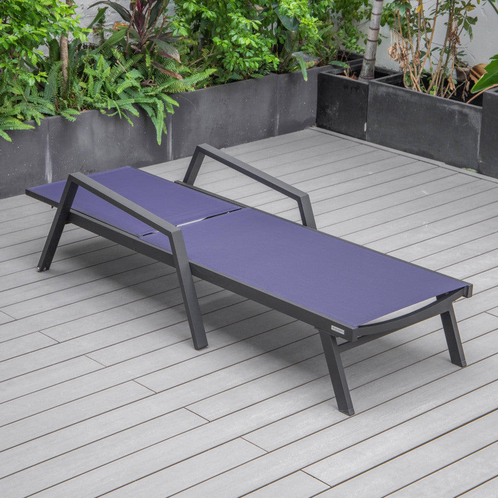 LeisureMod Marlin Outdoor Patio Stackable Chaise Lounge Chair With Armrests, Navy Blue