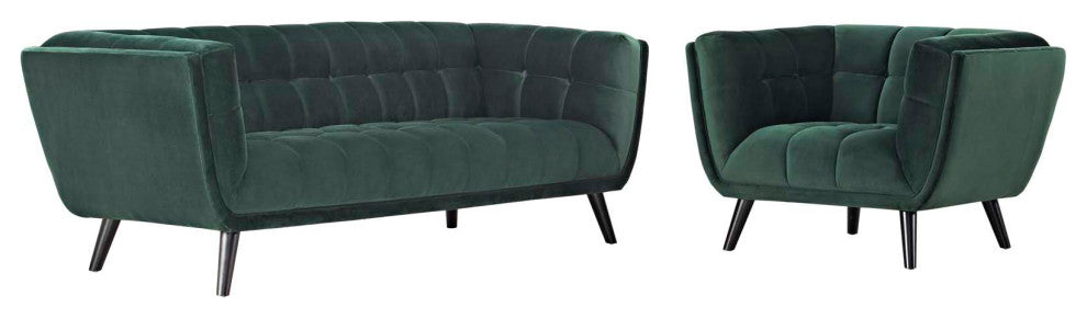 Bestow 2-Piece Velvet Sofa and Armchair Set Green