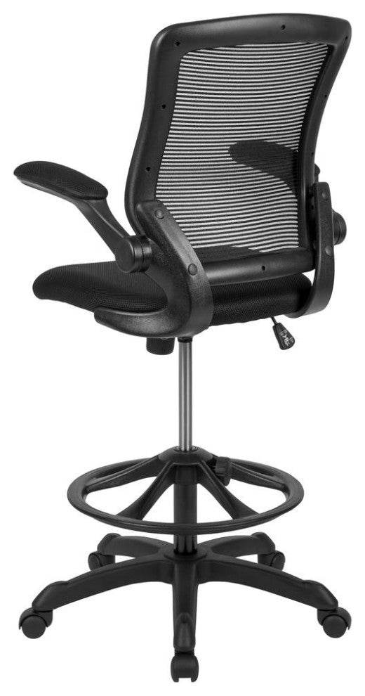 Mid-Back Mesh Ergonomic Drafting Chair With Adjustable Foot Ring, Black