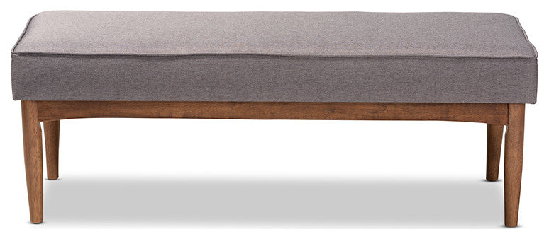 Arvid Mid-Century Modern Gray Fabric Upholstered Wood Dining Bench