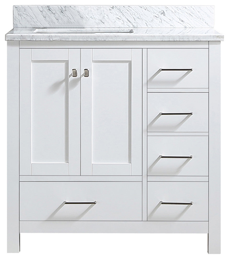 CASAINC 36" Single Sink Freestanding Marble Top Bathroom Vanity, White