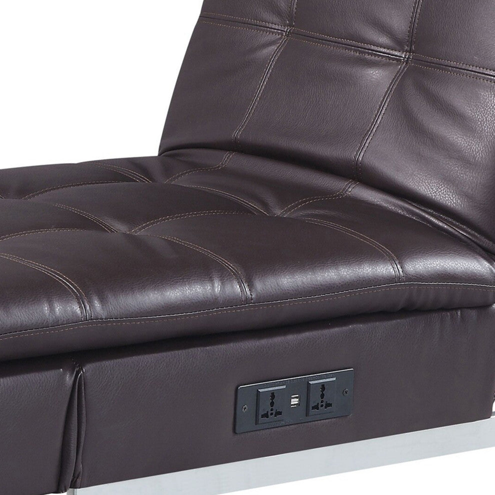 Benzara BM276215 Chaise Lounge With USB Port, Square Tufting, 1 Pillow, Black