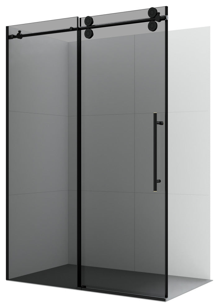 Echarri Single Sliding Frameless Shower Door, Tinted Glass, Matte Black, 48" W X 78"h