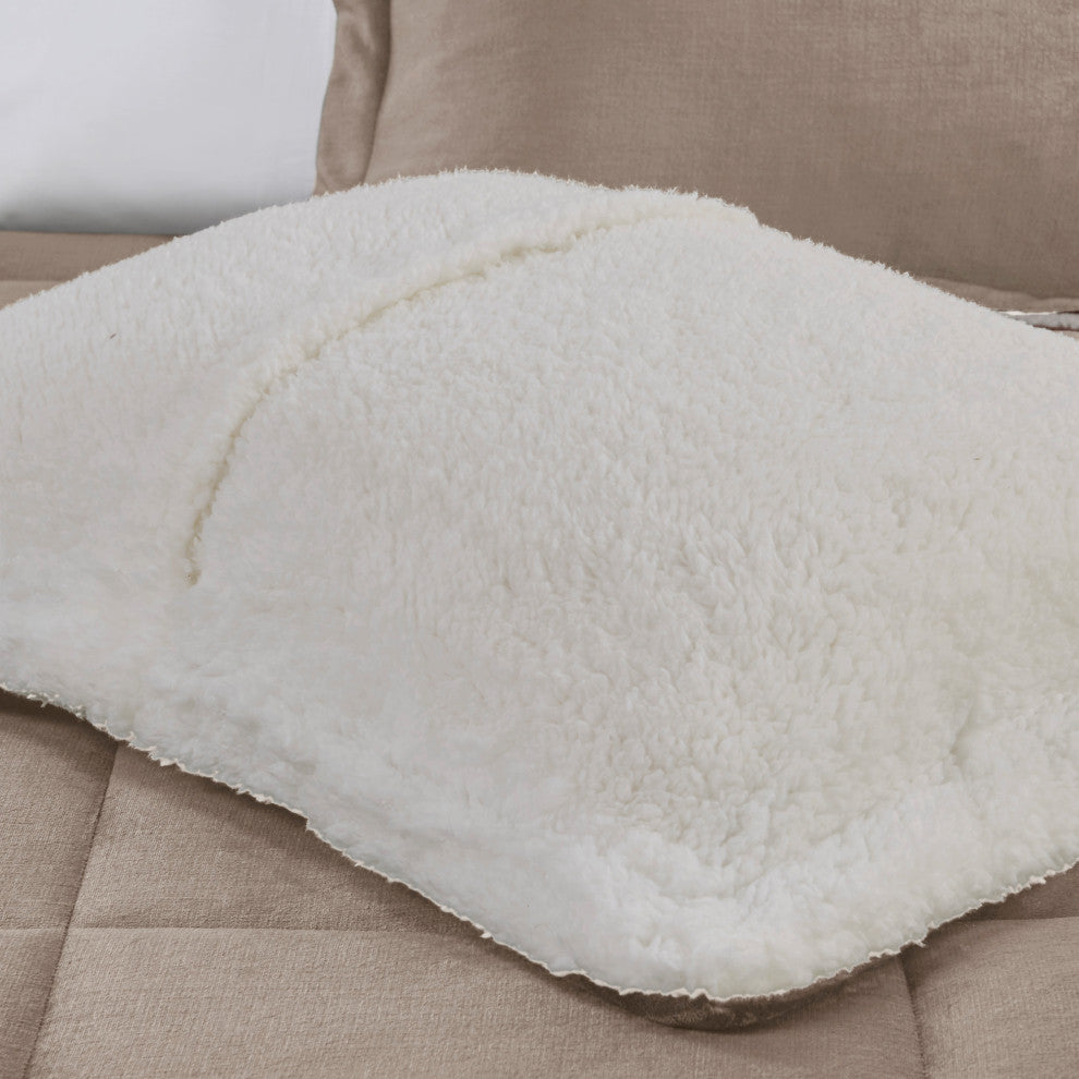 Woolrich Alton Plush to Sherpa Winter Comforter Set, Taupe, King