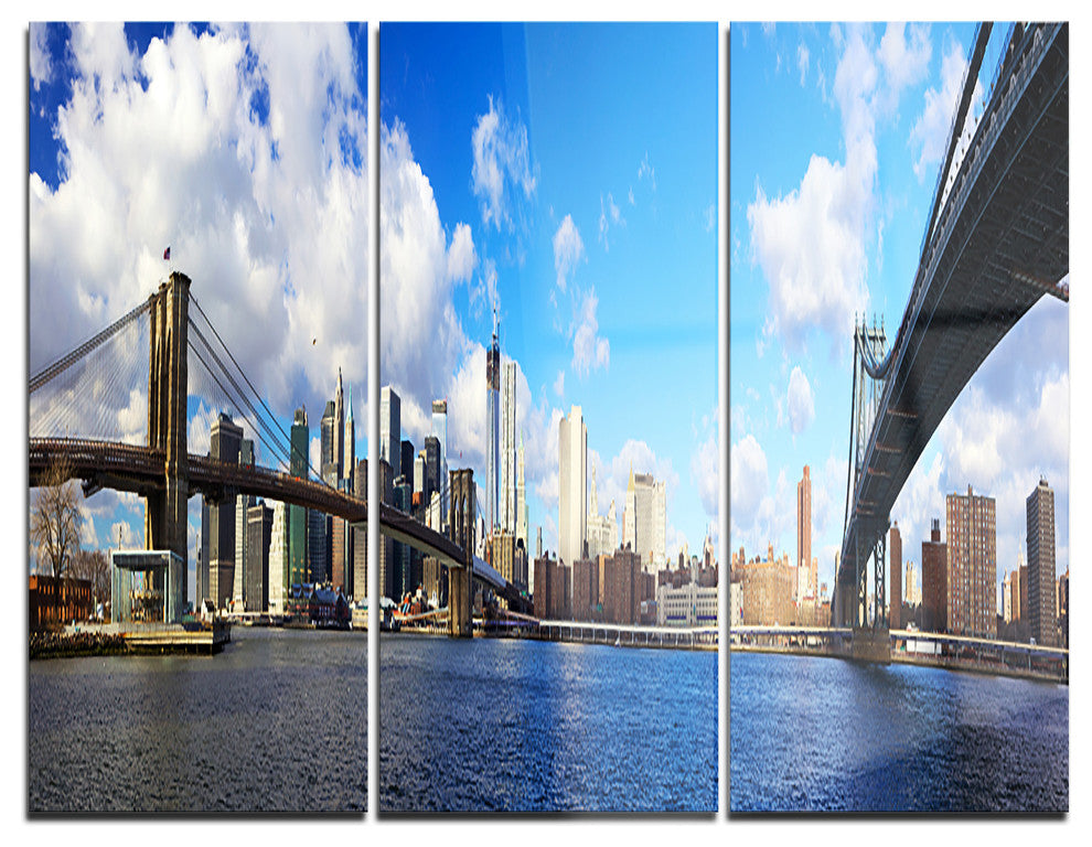 "Bright Manhattan Day Panorama" Photo Metal Wall Art, 3 Panels, 36"x28"
