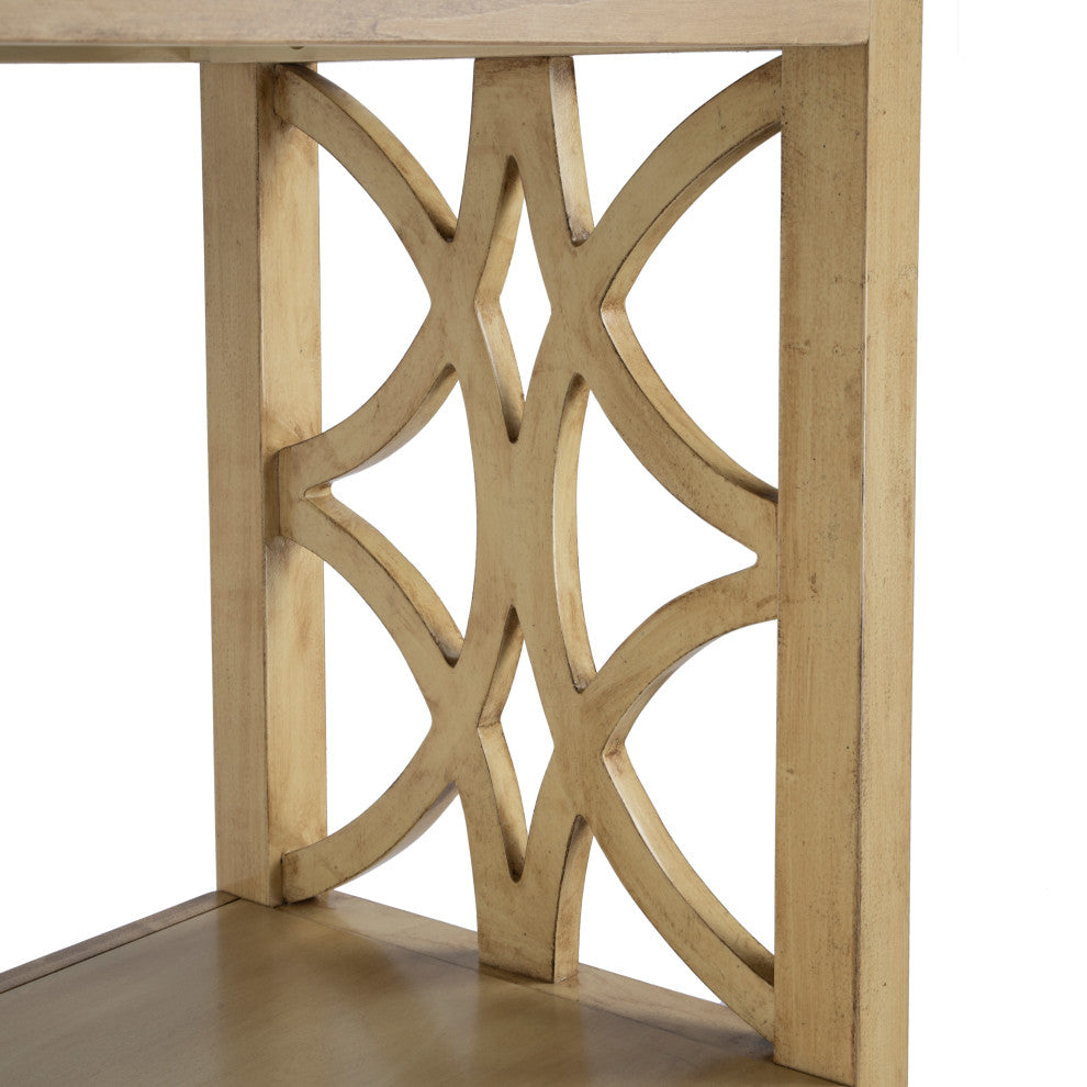 Lorena 30"W 3-Tier Etagere With Storage Drawer, Antique Beige