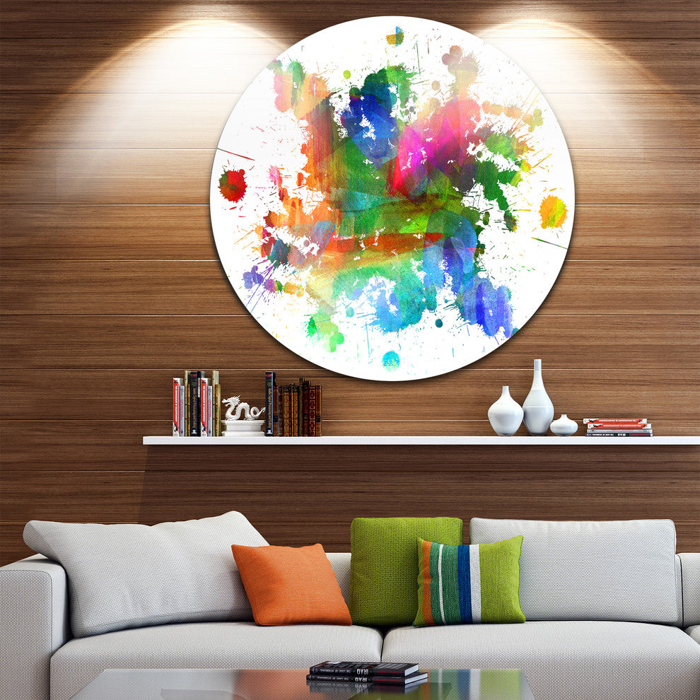 Splashes Of Colors, Abstract Oil Painting Round Metal Wall Art, 11"