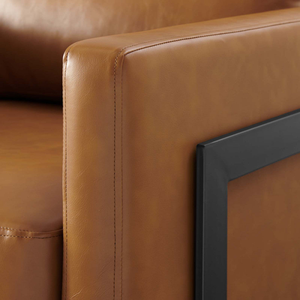 Accent Chair, Faux Vegan Leather, Black Tan, Modern, Living Lounge Hospitality