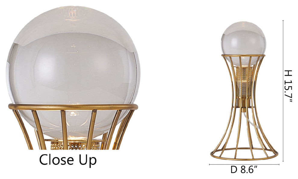 Antique Brass Metal Table Lamp With A Clear Crystal Ball