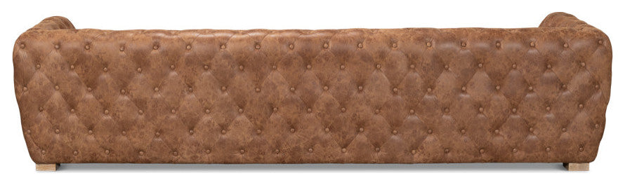 112" Long Tufted Leather Stanley Sofa Tan