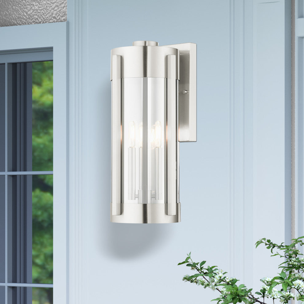 Livex Lighting Sheridan 3 Light Brushed Nickel Large Outdoor Wall Lantern