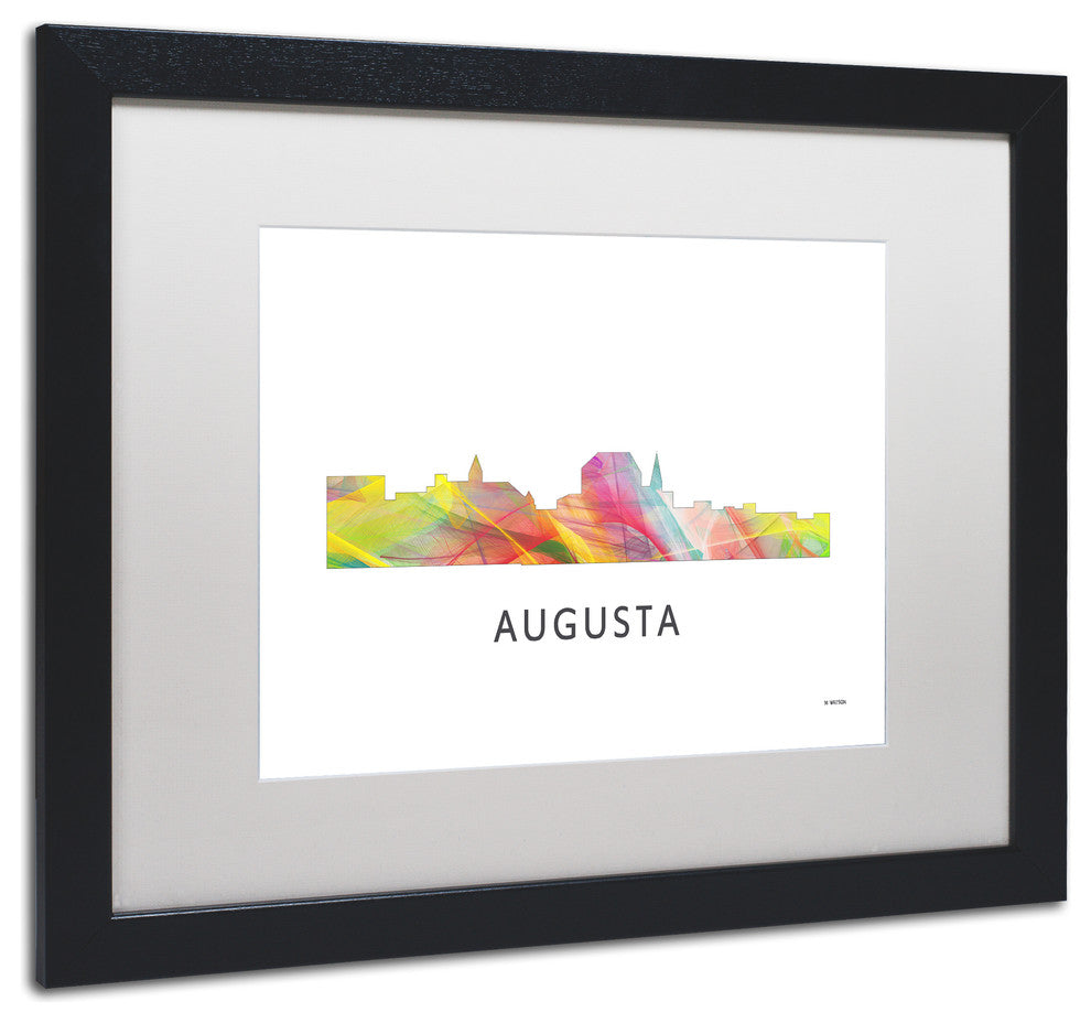 Augusta Georgia Skyline Wb-1' Matted Framed Art, Black Frame, White Matte, 20x16