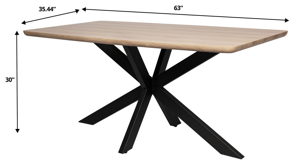 Ravenna 63" MDF Dining Table With X-Cross Geometric Metal Base, Maple