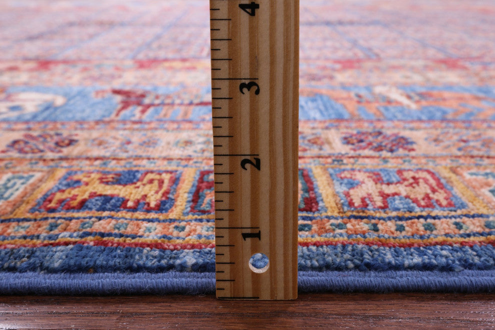 6' 7" X 9' 6" Handmade Antiqued Pazyryk Historical Design Wool Rug Q10915