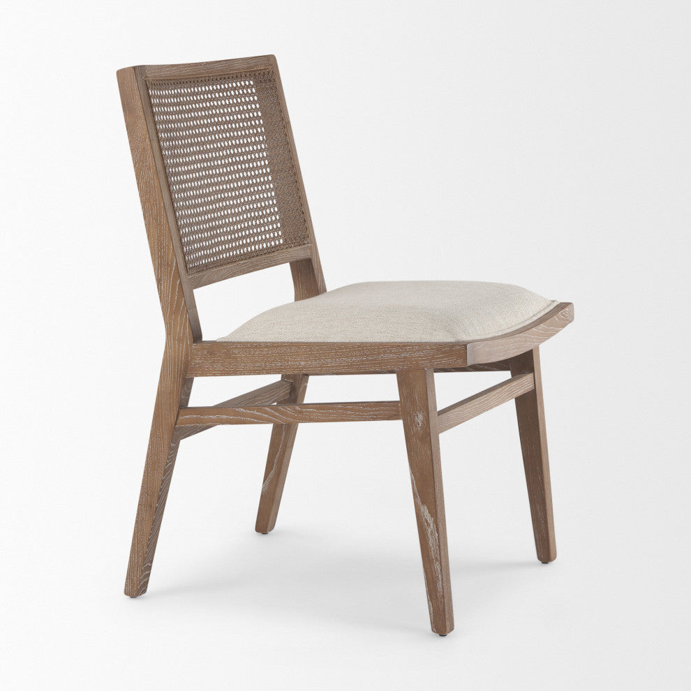 Wynn Cream Fabric With Cane And Light Brown Wood Frame Dining Chair (Set of 2)
