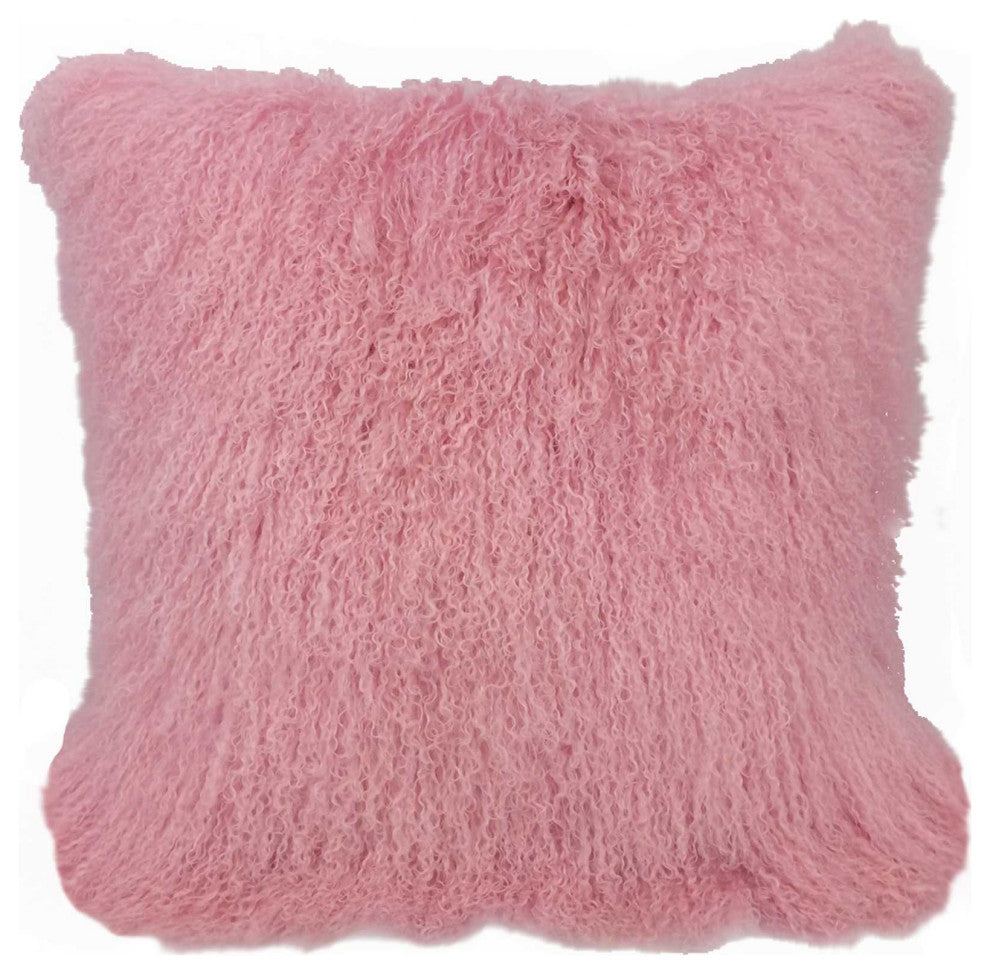 HomeRoots 20" Pink Genuine Tibetan Lamb Fur Pillow With Microsuede Backing