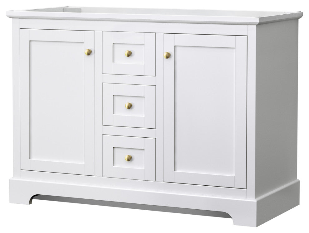 48" Double Bathroom Vanity, White, No Countertop, No Sinks, Gold Trim