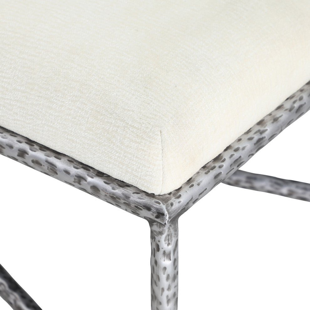 Valley Upholstered Bench, Cream, 54" W x 18" D, Silver, Chenille Fabric