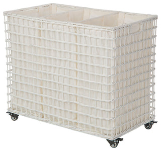Laundry Sorter and Hamper 3, Sections on Wheels, White