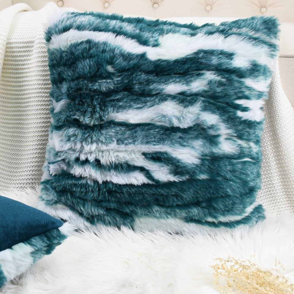 Jacquard Faux Fur Pillow Covers Set of 2, Deep Teal, 26'' x 26''