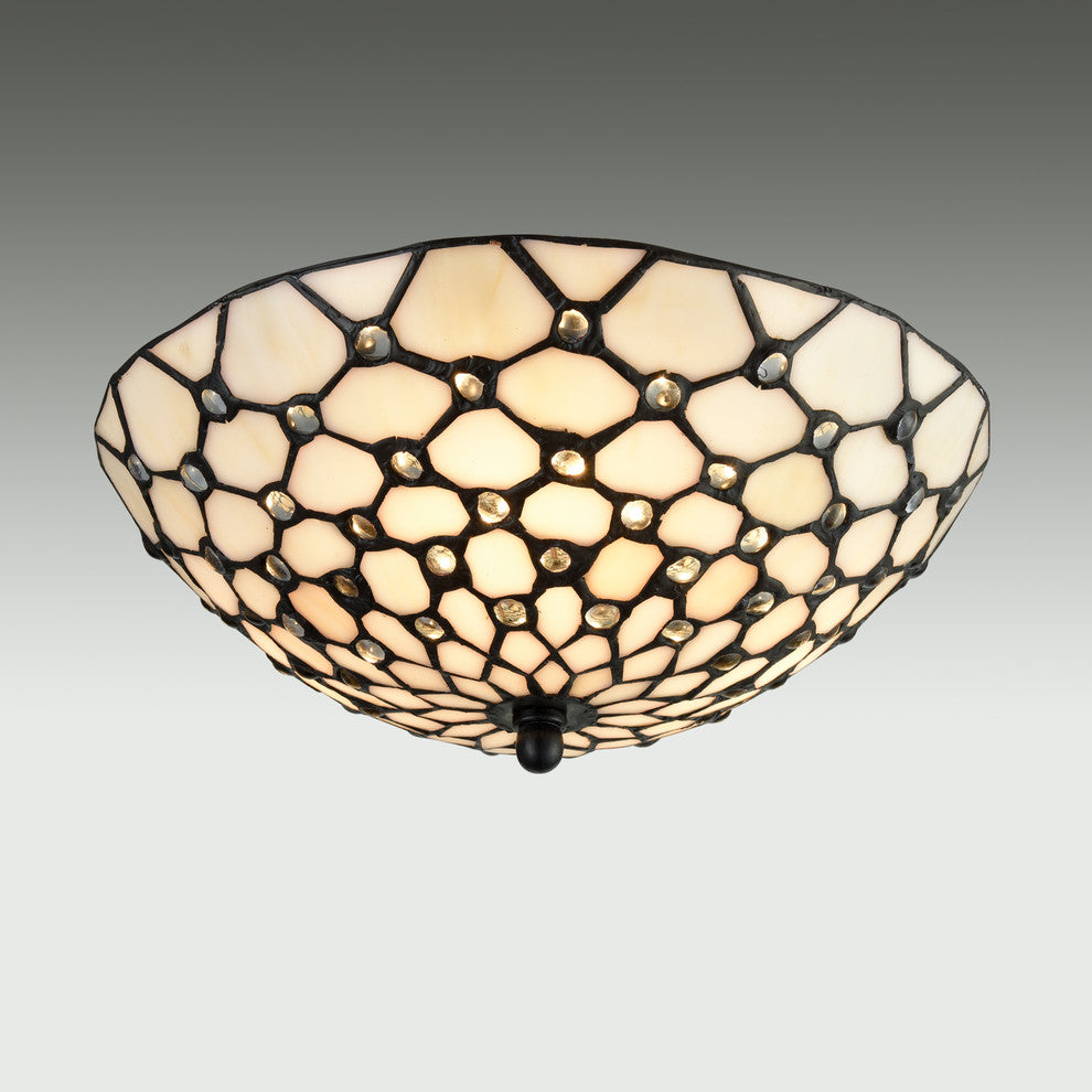 Tiffany Style Art Stained Glass Semi Flush Ceiling Lights, Dome