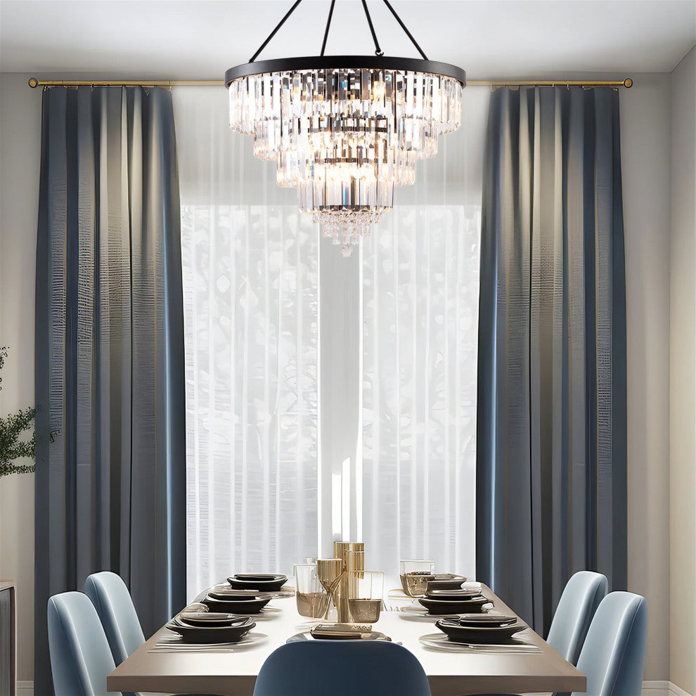 Kira Home Evangeline 44" 4-Tier Crystal Luxury Chandelier, Durable K9 Crystal