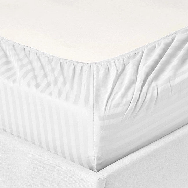 600 Thread Count 100% Cotton Stripe Sheet Set, White, Queen