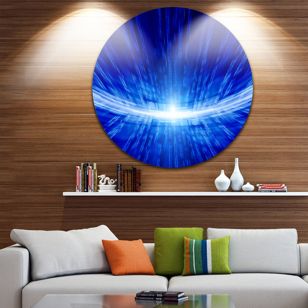 Glowing Blue Lines, Abstract Digital Art Round Wall Art, 38"