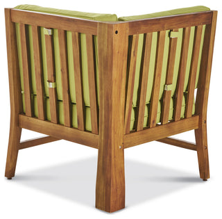 Outdoor 5-Seat V Shaped Acacia Sectional With Table, Green