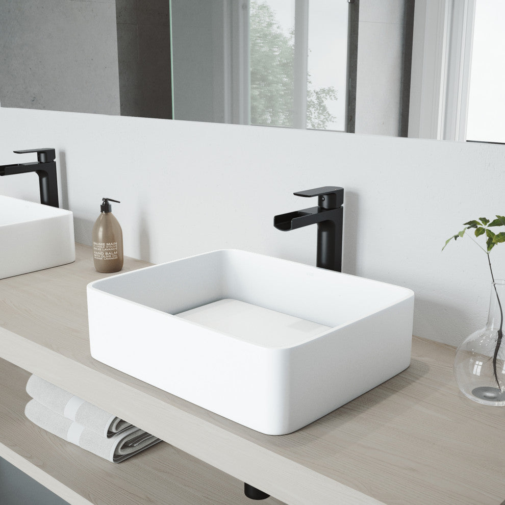 Jasmine 18"L x 15"W MatteStone Vessel Sink and Amada 10"H Faucet Set