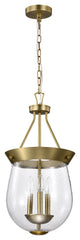 Boliver 3 Light Pendant, 11", Vintage Brass Finish, Clear Seeded Glass