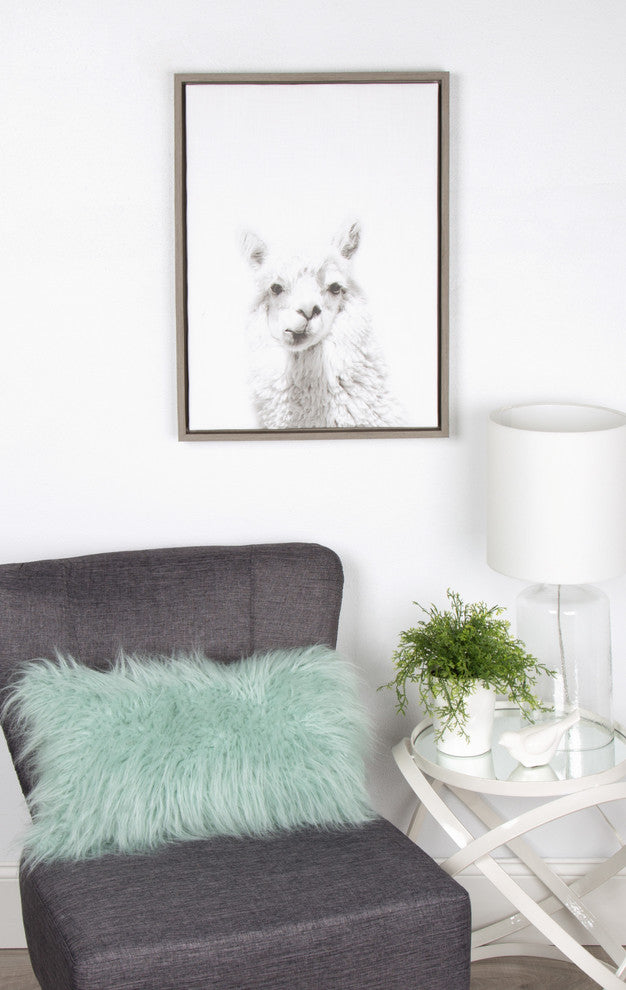 Alpaca Portrait Black and White Framed Canvas Wall Art