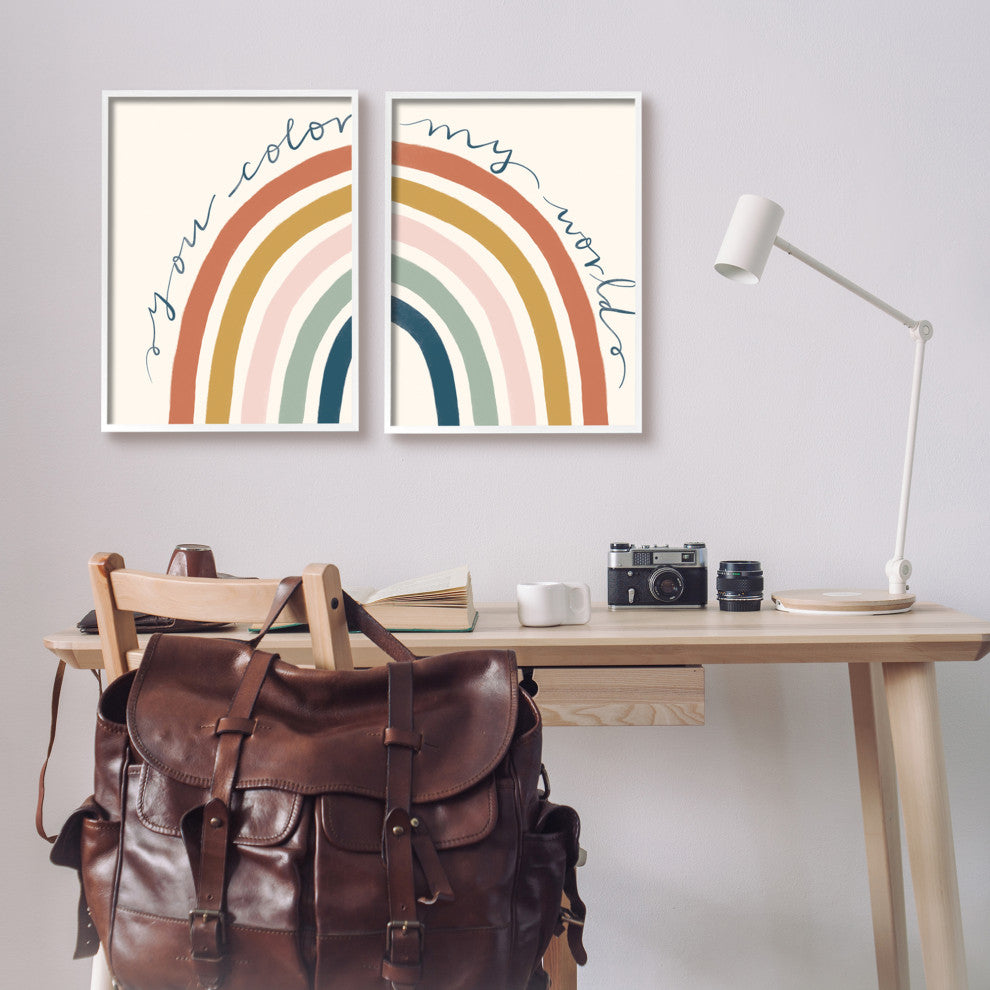 You Color My World Rainbow Script Phrase Design Illustration, 2pc, each 16 x 20