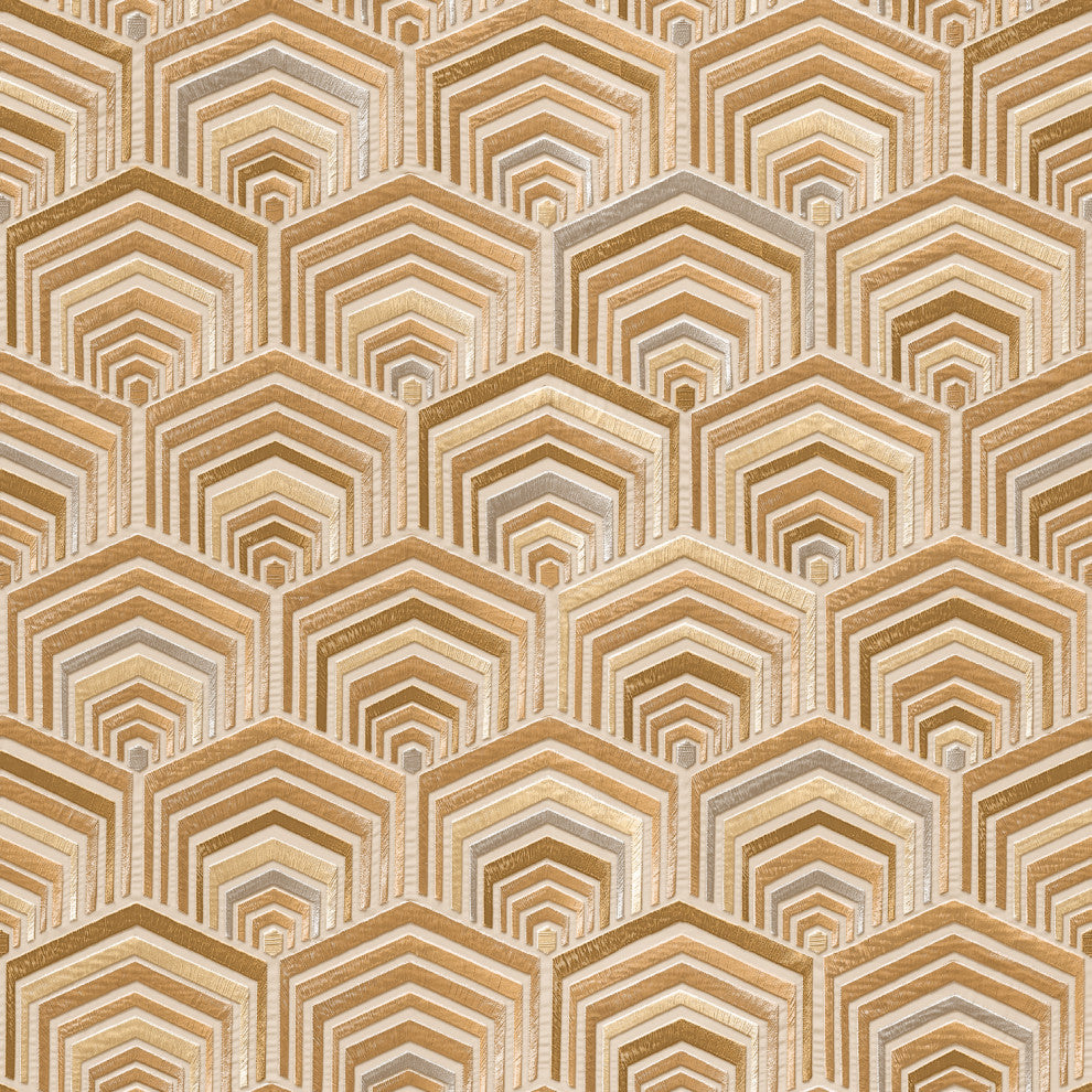 Geometric Textured Wallpaper, Hexagon, Salmon Taupe Terra, Sample