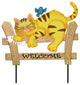 21" Welcome Cat Sleeping On Fence Garden Stake