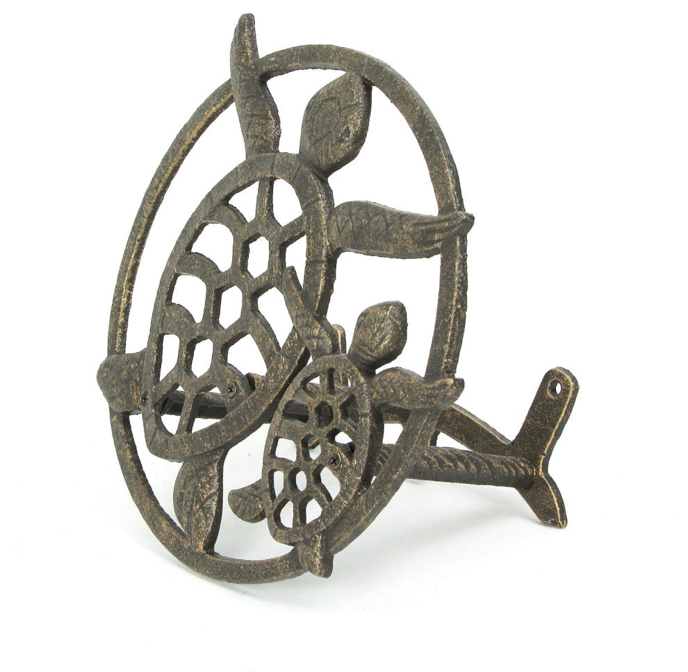 Cast Iron Sea Turtle Decorative Wall Mounted Garden Hose Holder Bronze Finish