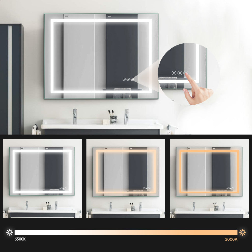 Frameless Anti-Fog Wall Mounted Dimmable LED Bath Vanity Mirror, 36" X 48"