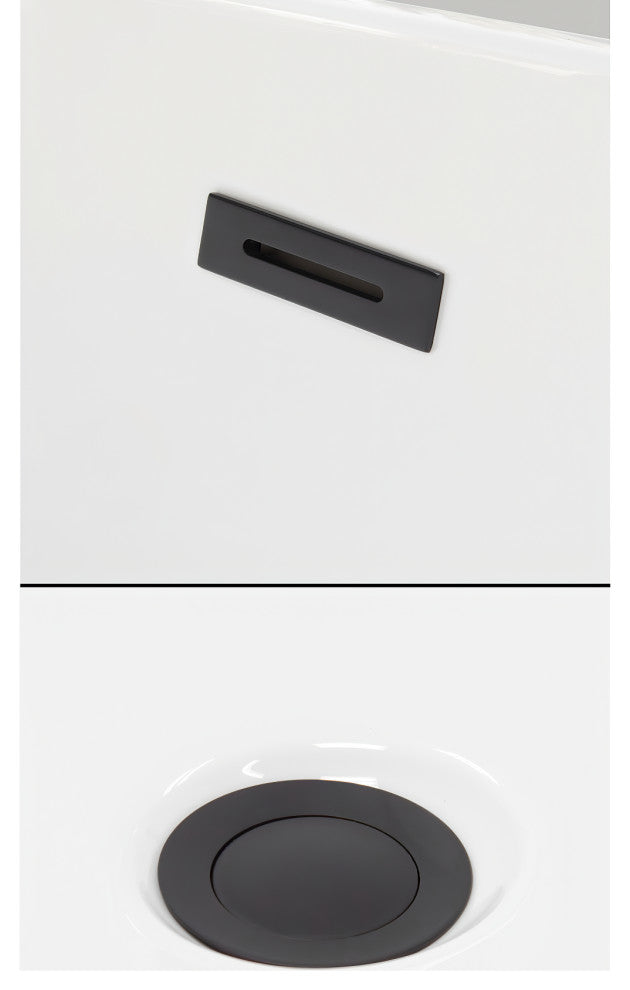 60" Freestanding Bathtub, Black, White Interior, Black Drain, Trim