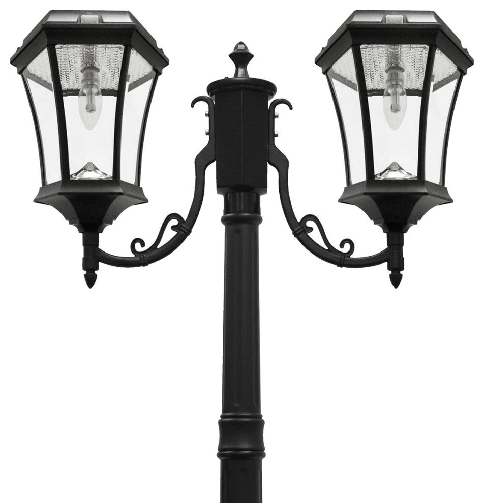 Victorian Double Solar Lamp Post with Warm White GS Solar Light Bulb